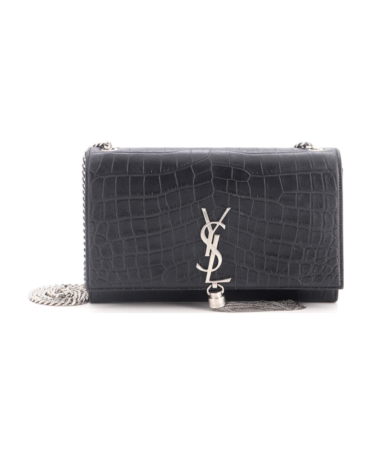 Pre-Owned Saint Laurent Medium Classic Monogram Tassel Crossbody Bag Embossed Leather - Black