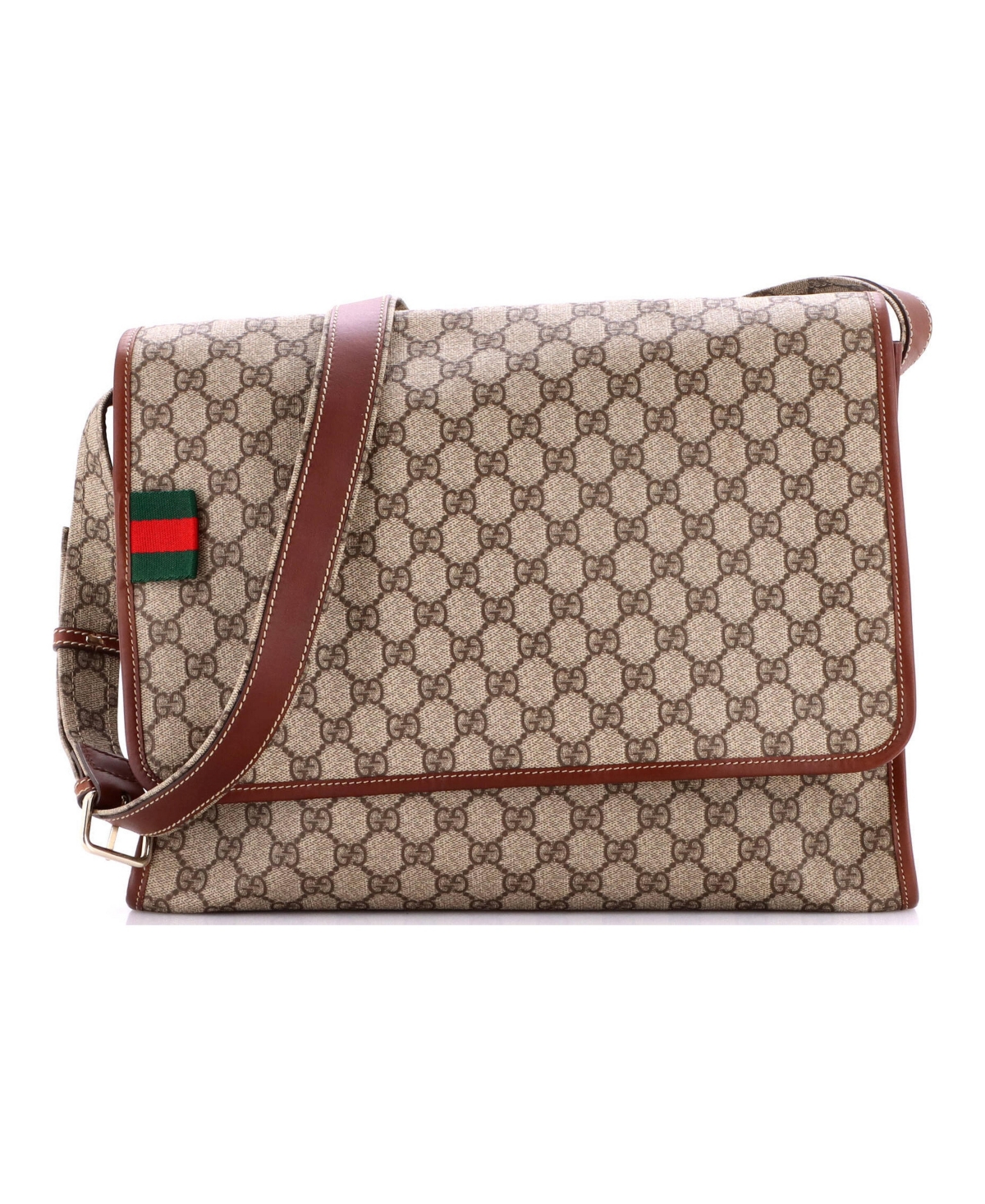 Pre-Owned Gucci Large Web Loop Messenger Gg Coated Canvas - Brown