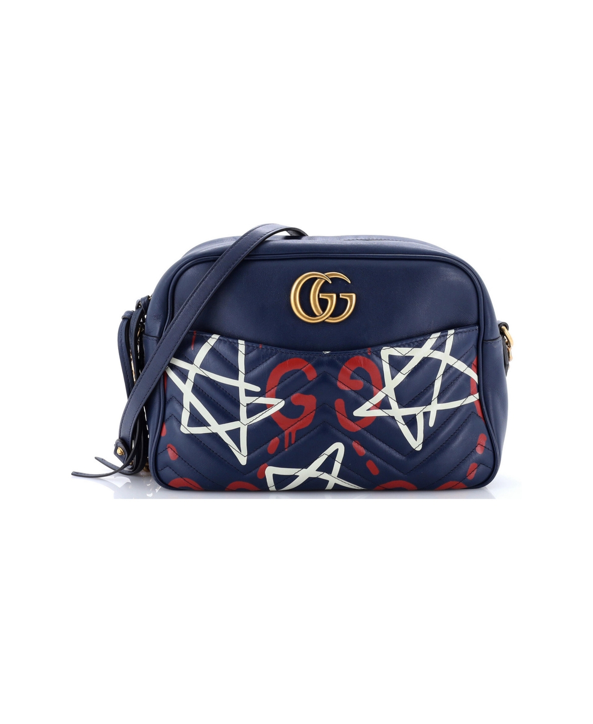 Pre-Owned Gucci Medium Gg Marmont Shoulder Bag GucciGhost Matelasse Leather - Blue