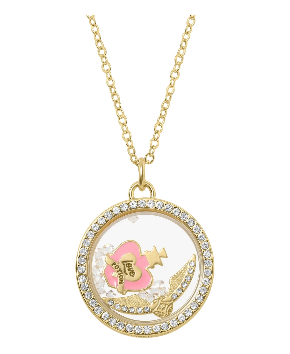 Harry Potter Love Potion and Golden Snitch Shaker Pendant Necklace with Crystals - 18'' + 1'' - Gold tone