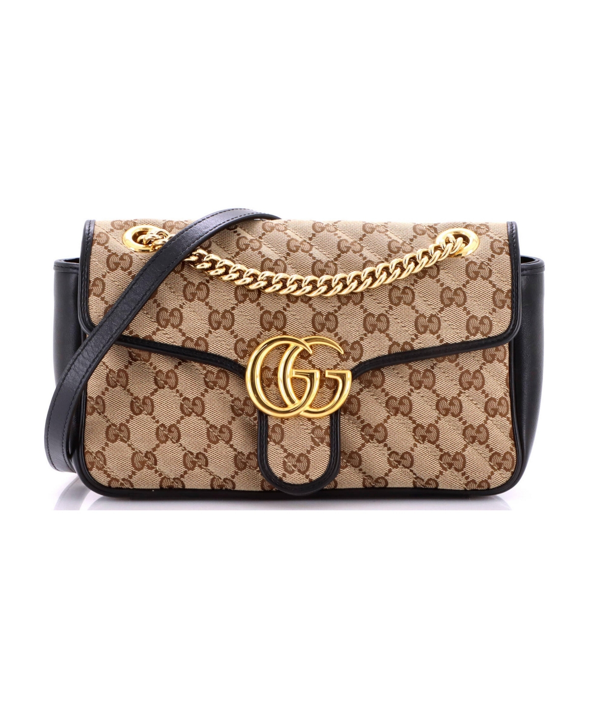 Pre-Owned Gucci Small Gg Marmont Flap Bag Diagonal Quilted Gg Canvas with Leather - Black