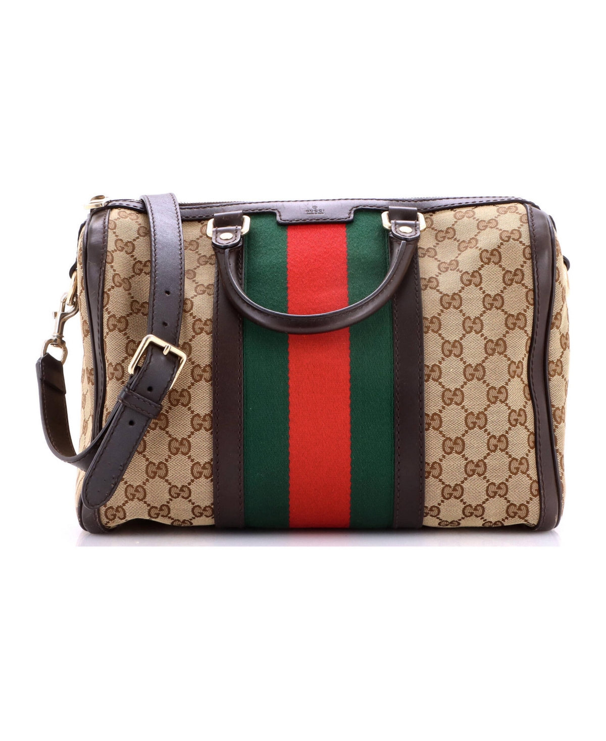 Pre-Owned Gucci Medium Vintage Web Boston Bag Gg Canvas - Brown
