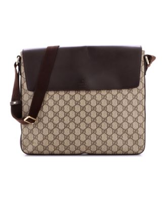 Large Flap Messenger Bag GG Coated Canvas with Leather
