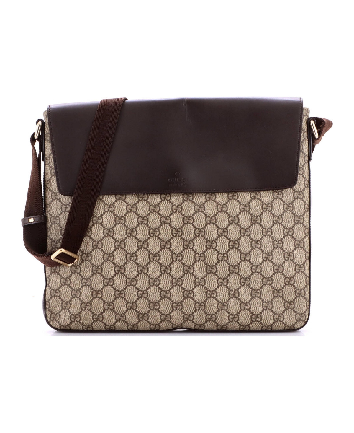 Pre-Owned Gucci Large Flap Messenger Bag Gg Coated Canvas with Leather - Brown
