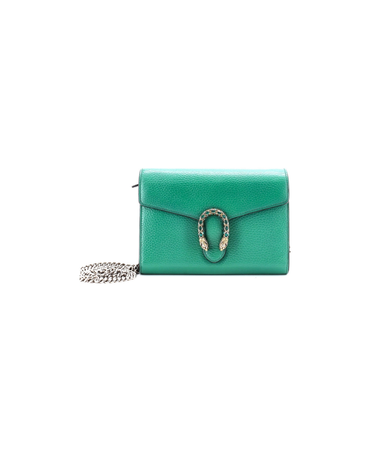 Pre-Owned Gucci Small Dionysus Chain Wallet Leather with Embellished Detail - Green