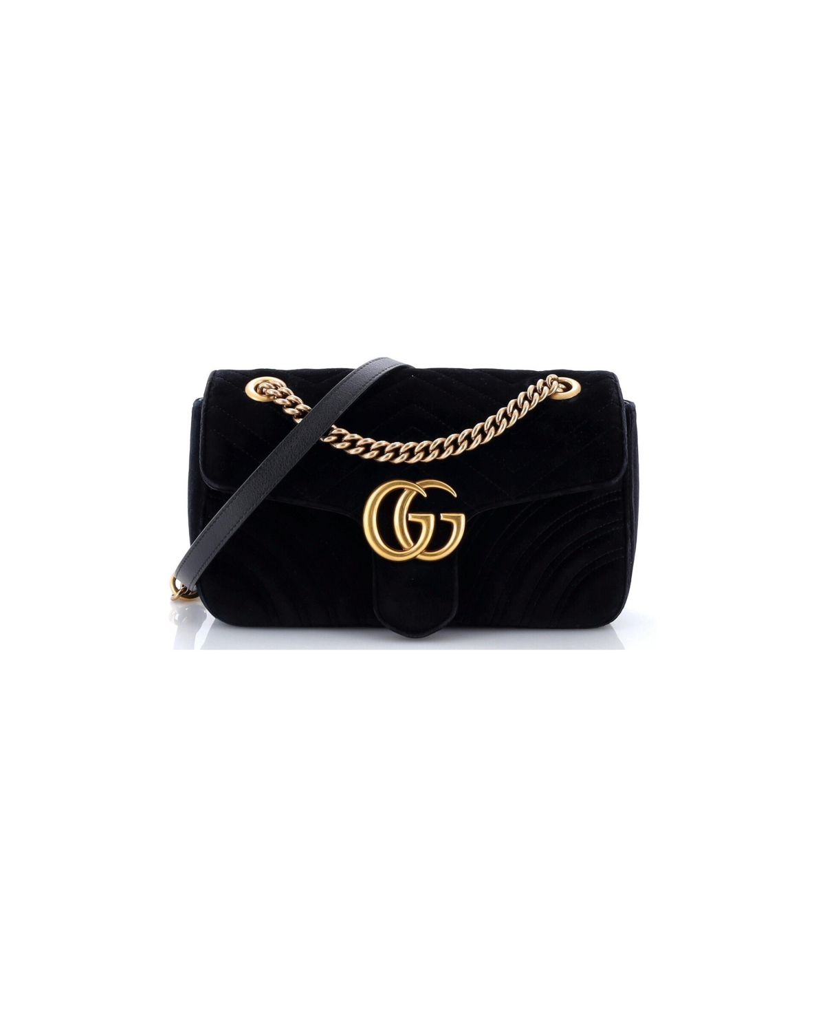 Pre-Owned Gucci Small Gg Marmont Flap Bag Matelasse Velvet - Black