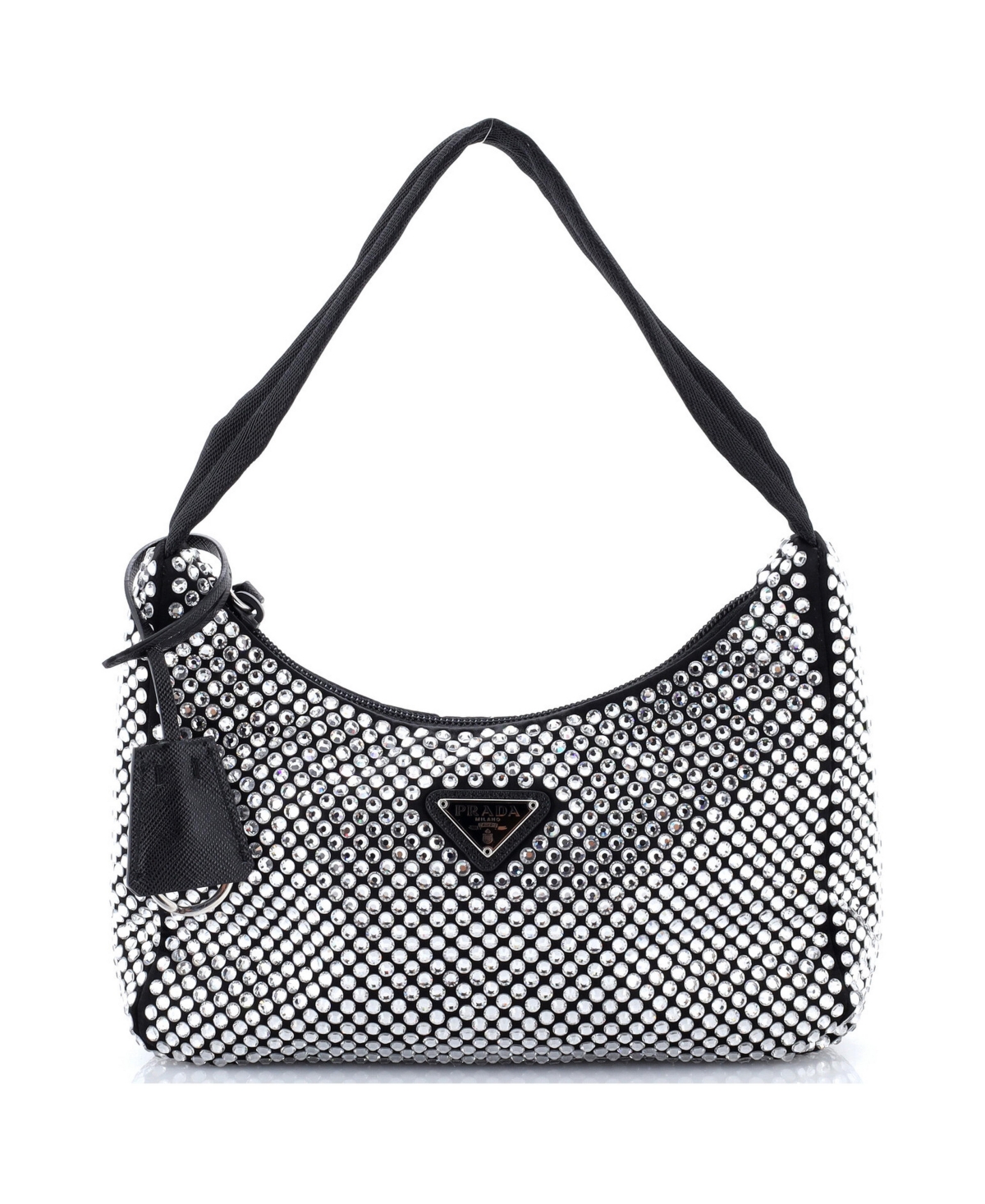 Pre-Owned Prada Mini Re-Edition 2000 Hobo Crystal Embellished Satin - Black