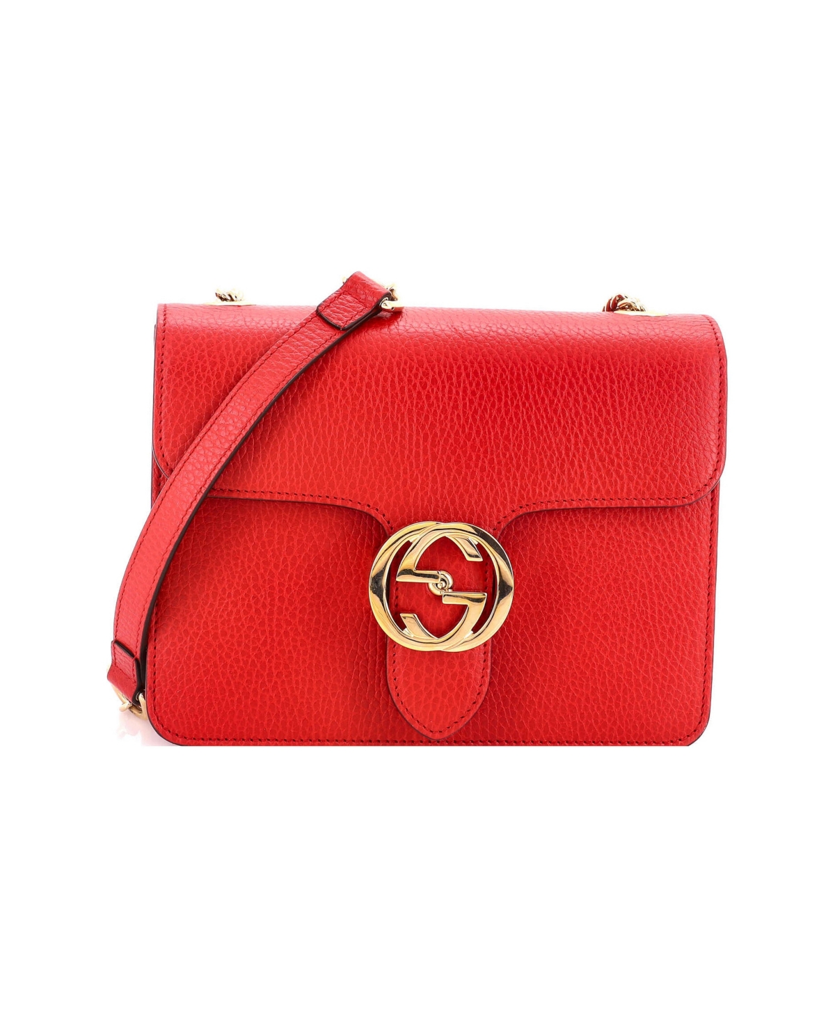 Pre-Owned Gucci Small Interlocking Shoulder Bag Leather - Red