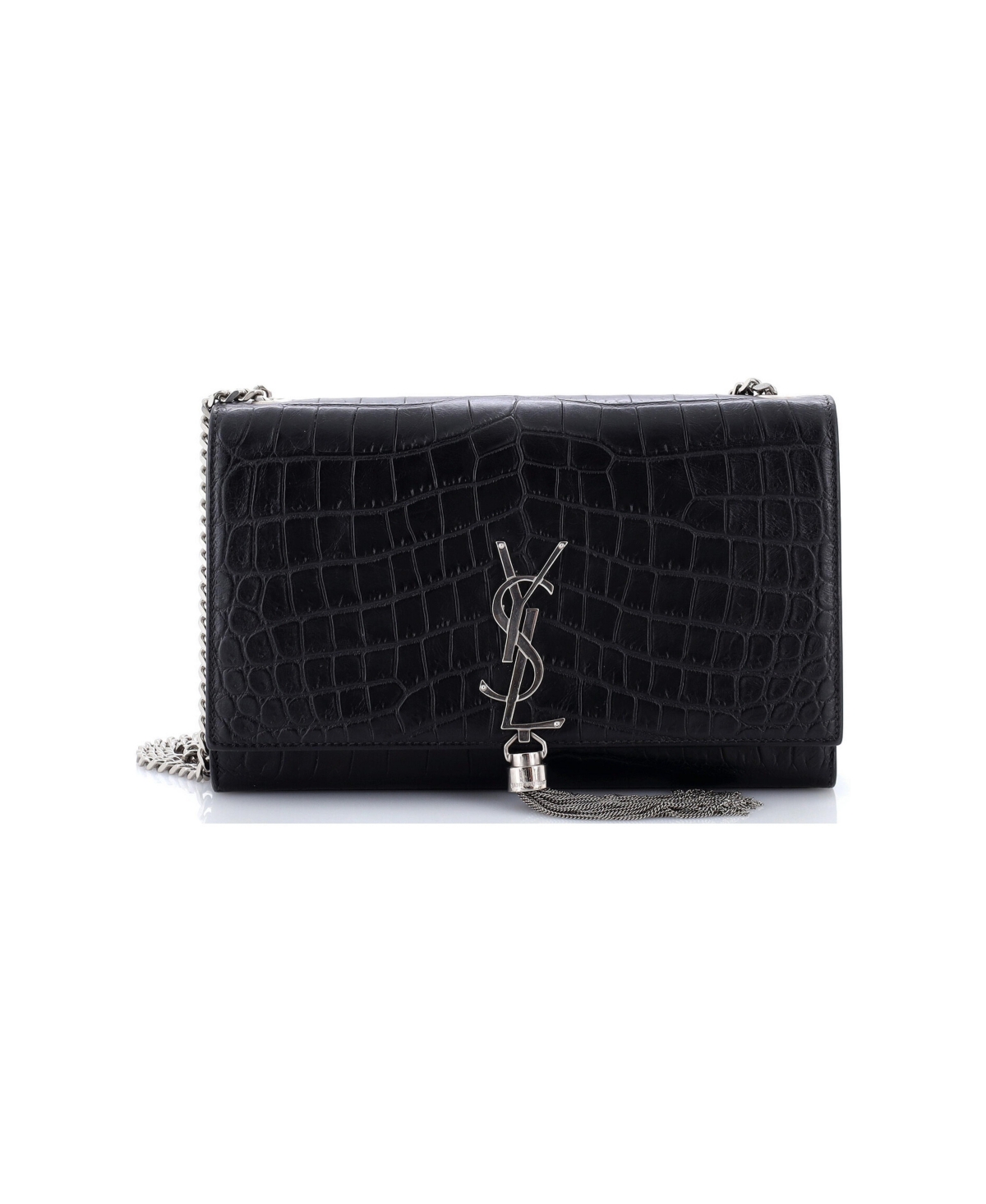 Pre-Owned Saint Laurent Medium Classic Monogram Tassel Crossbody Bag Embossed Leather - Black