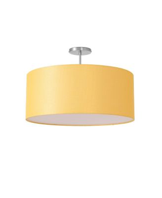 Stretch Semi Flush Mount, Mustard Linen Drum Shade, Satin Nickel