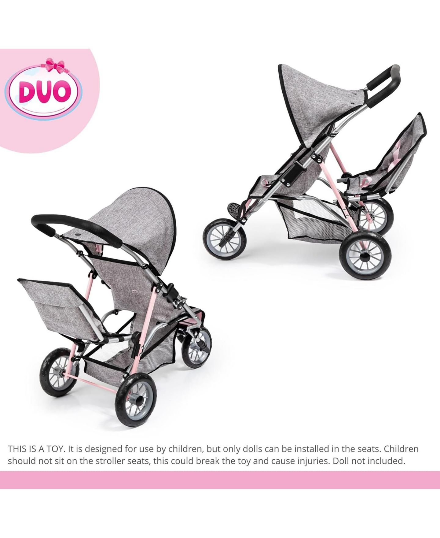 Детские джоггеры Bayer Design Dolls Twin 3 Wheel Jogger, цвет: Серый / Розовый — фото 6