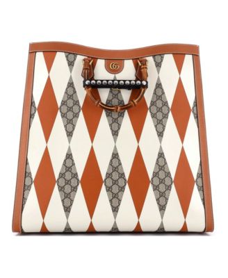Large Diana NM Bamboo Handle Tote Rhombus GG Coated Canvas with Leather