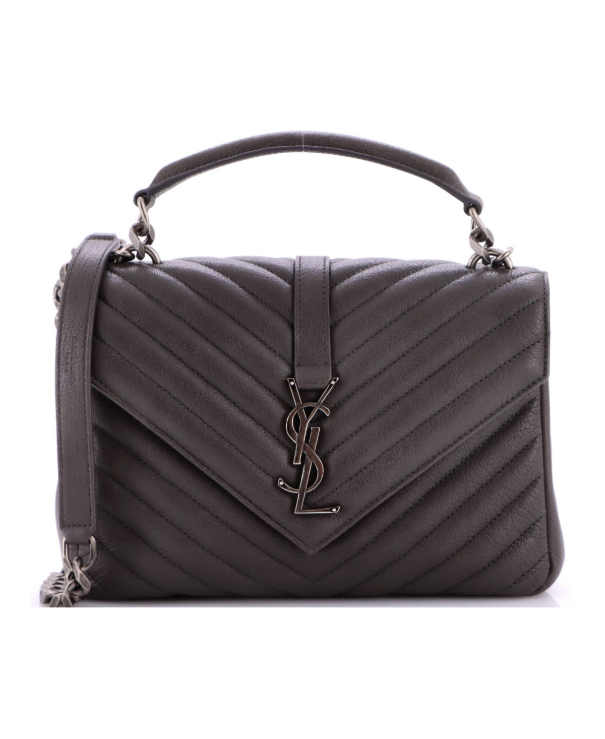 Pre-Owned Saint Laurent Medium Classic Monogram College Bag Matelasse Chevron Leather - Grey