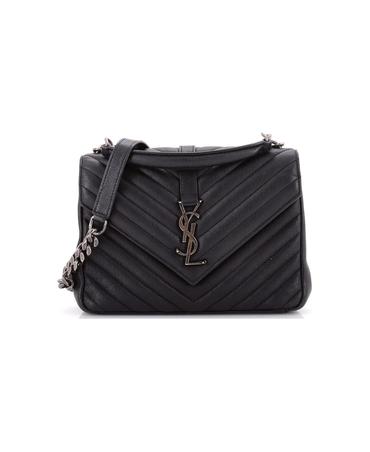 Pre-Owned Saint Laurent Medium Classic Monogram College Bag Matelasse Chevron Leather - Black