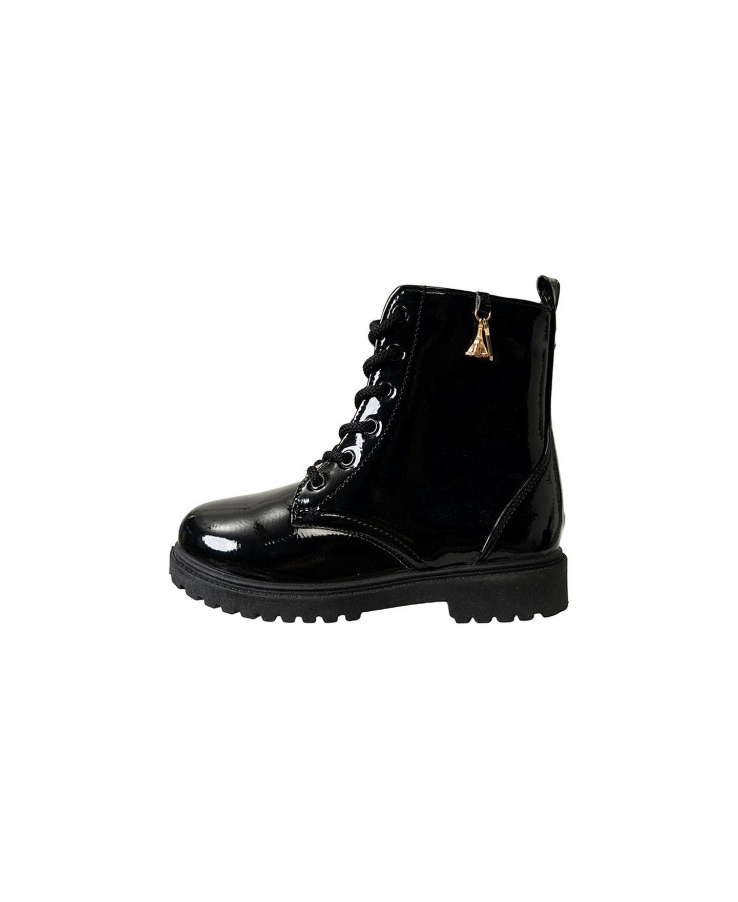 Ботинки Bebe Faux Leather Combat Boots with Heart Key and Eiffel Tower Charm, Side Zip, Chunky Lug Sole для девочек, цвет: Чёрный — фото 5