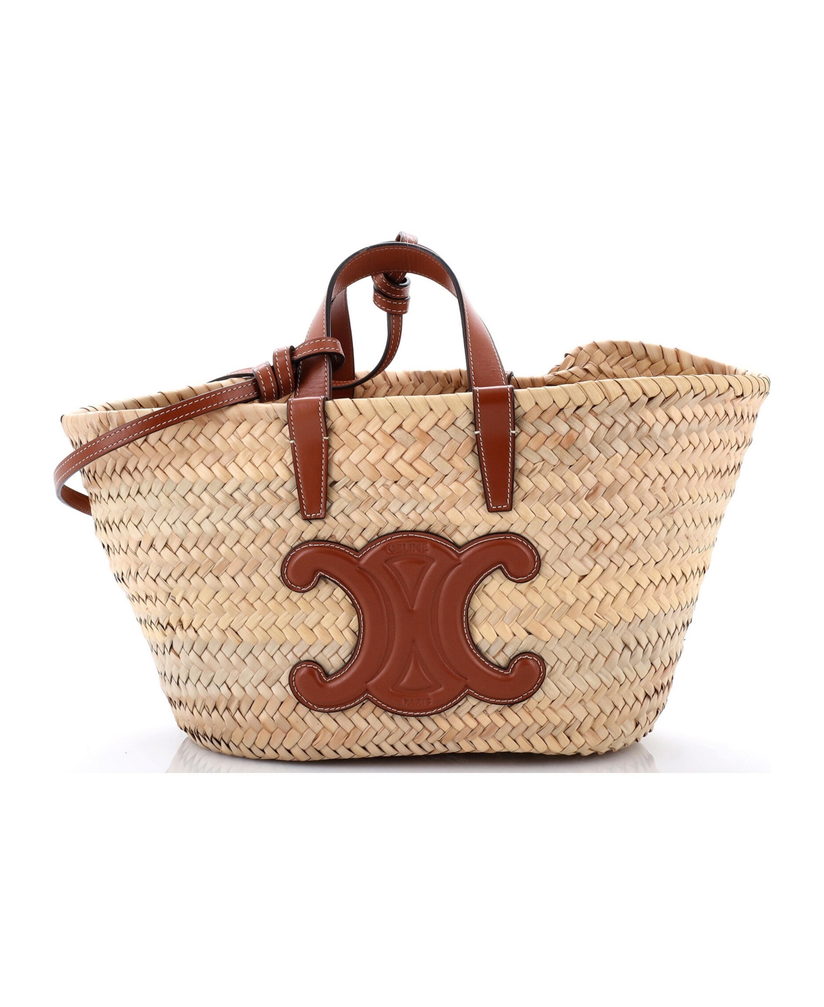 Pre-Owned Celine Medium Triomphe Basket Shoulder Bag Raffia with Leather