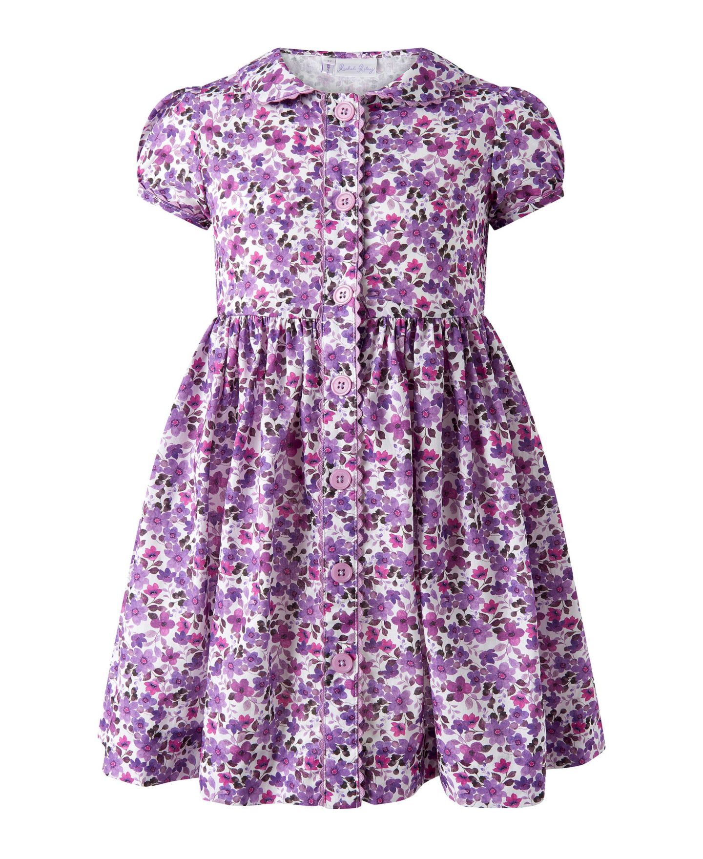 Платье Rachel Riley Puff-Sleeve Fit-and-Flare Floral-Print Cotton Dress для девочек-малышей, цвет: Фиолетовый — фото 1