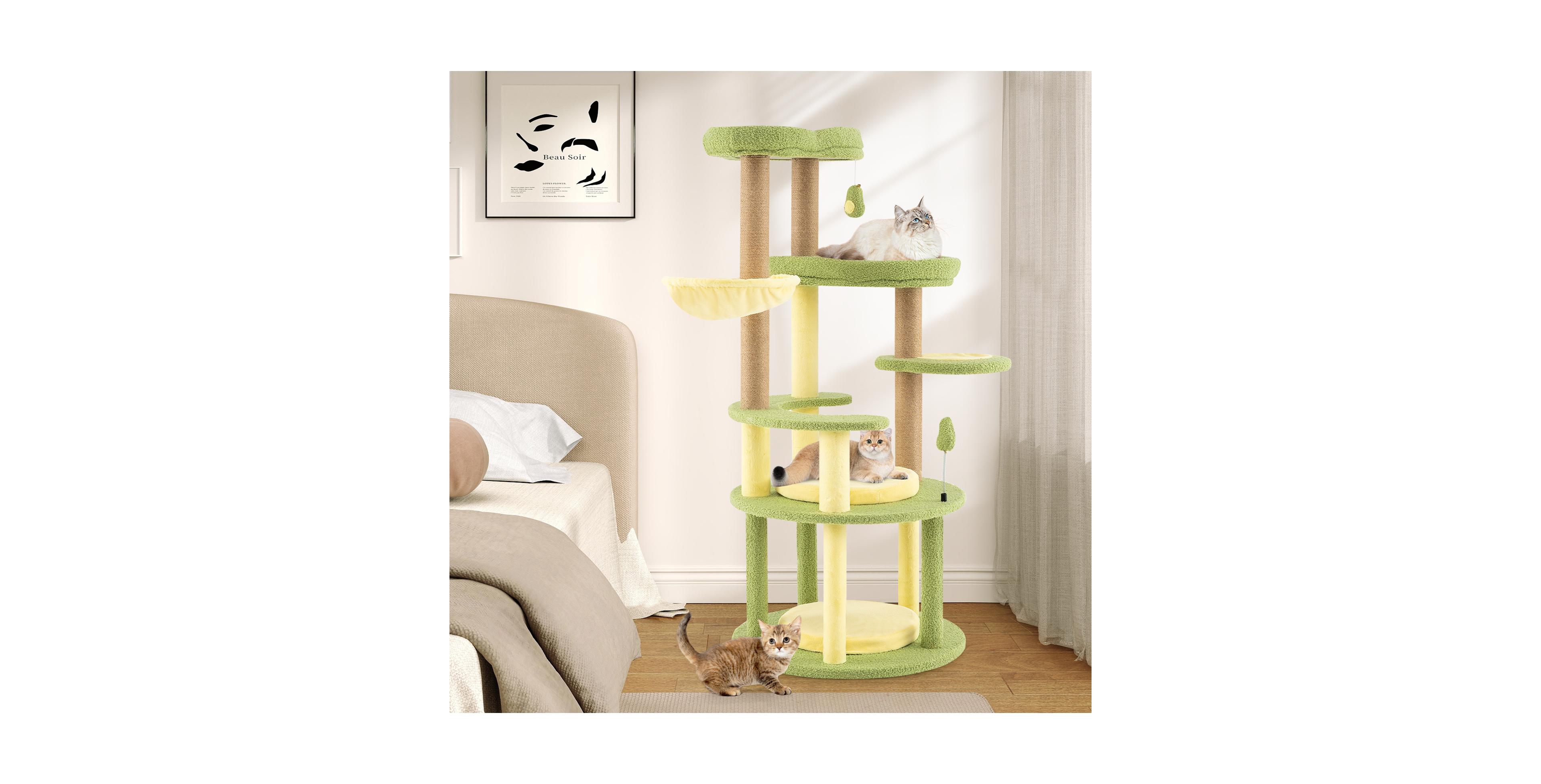 Zeny Multi-Level Avocado Cat Tower with Wide Perch and Rotatable Basket