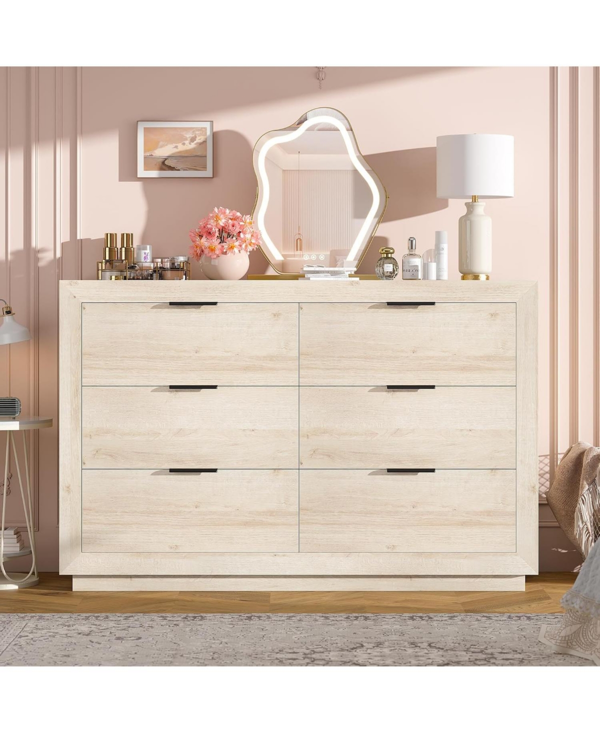 gaomon 6-Drawer Dresser for Bedroom, Chest of Drawers, Dresser for Closet, Diagonal Panel Design - Natural