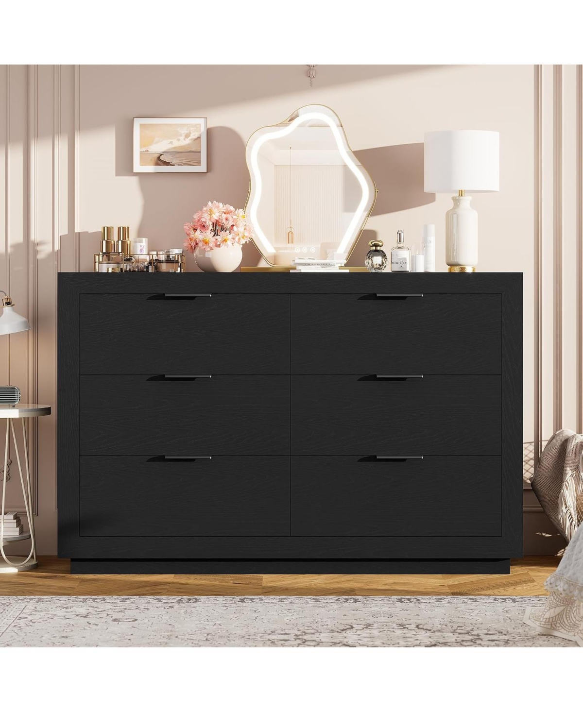 gaomon 6-Drawer Dresser for Bedroom, Chest of Drawers, Dresser for Closet, Diagonal Panel Design - Black