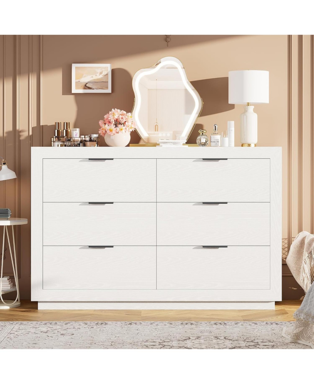 gaomon 6-Drawer Dresser for Bedroom, Chest of Drawers, Dresser for Closet, Diagonal Panel Design - White