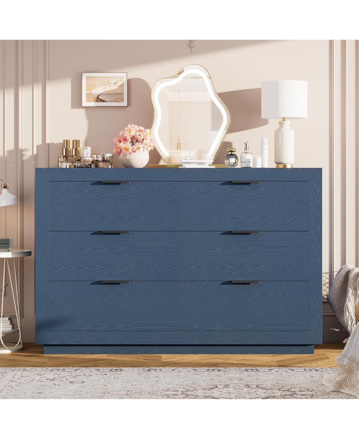 gaomon 6-Drawer Dresser for Bedroom, Chest of Drawers, Dresser for Closet, Diagonal Panel Design - Blue
