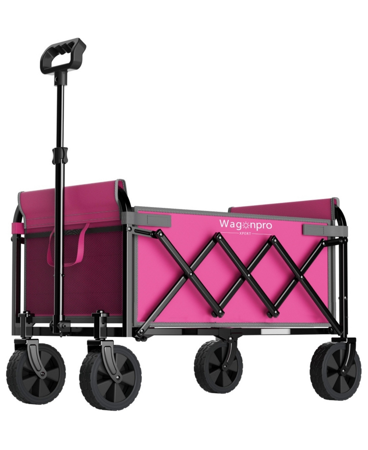 ECHTPeak Expandable Dual Layer Collapsible Utility Wagon,220 lbs Heavy Duty Steel Frame Cart for Camping Shopping Gardening Beach Outdoor Use - Pink