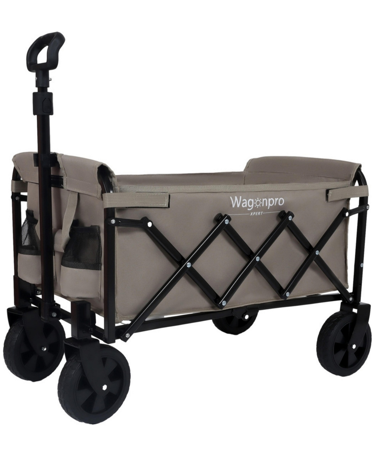ECHTPeak Expandable Dual Layer Collapsible Utility Wagon,220 lbs Heavy Duty Steel Frame Cart for Camping Shopping Gardening Beach Outdoor Use - Beige/