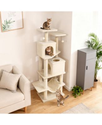 57in Cat Tree with Dual Condos, Hammock and 2 Balls