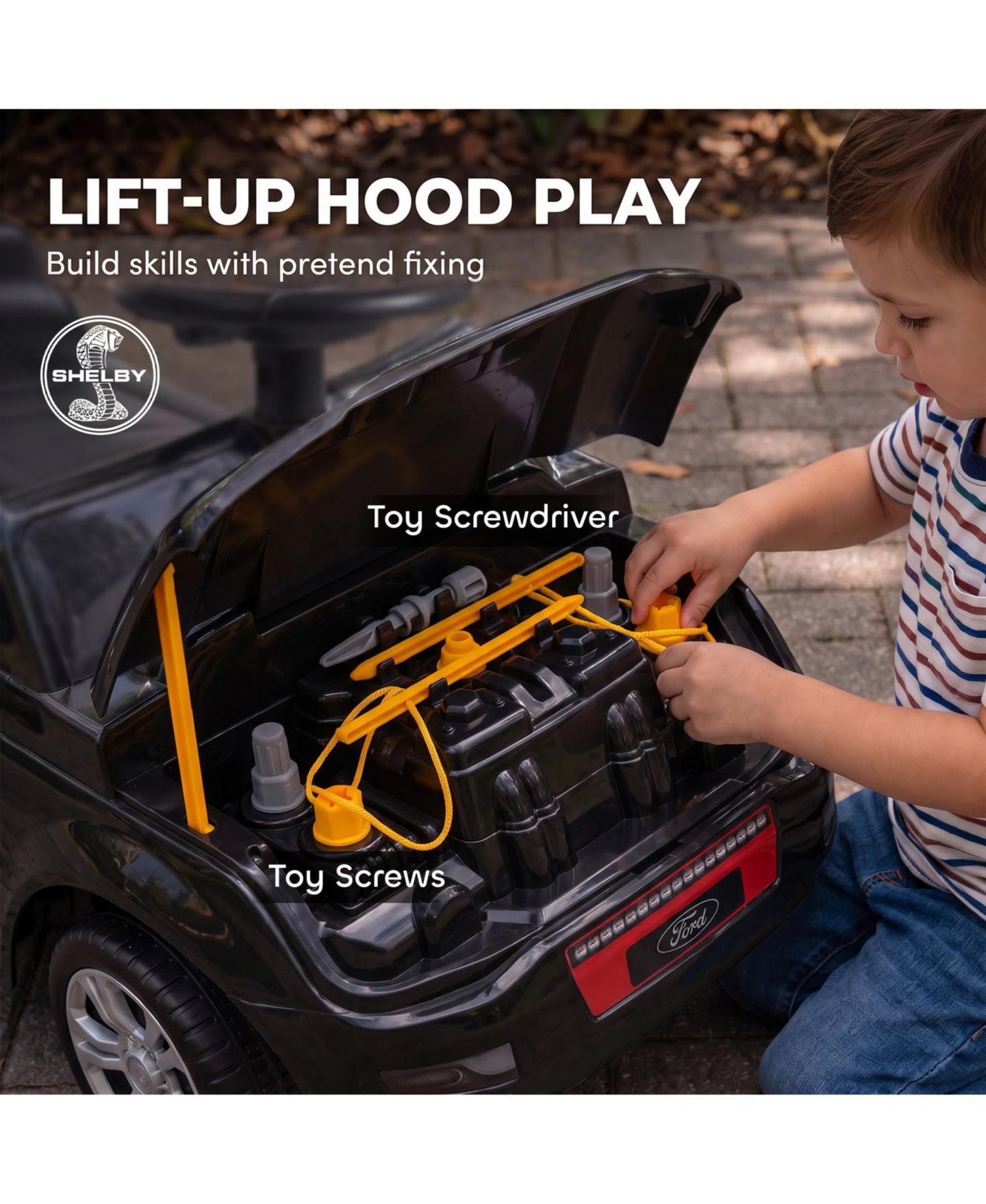 Детская игрушка Glintex Licensed Ford Shelby 3-in-1 Push Car, 25 kg Capacity, 1–3 года, цвет: Чёрный — фото 6