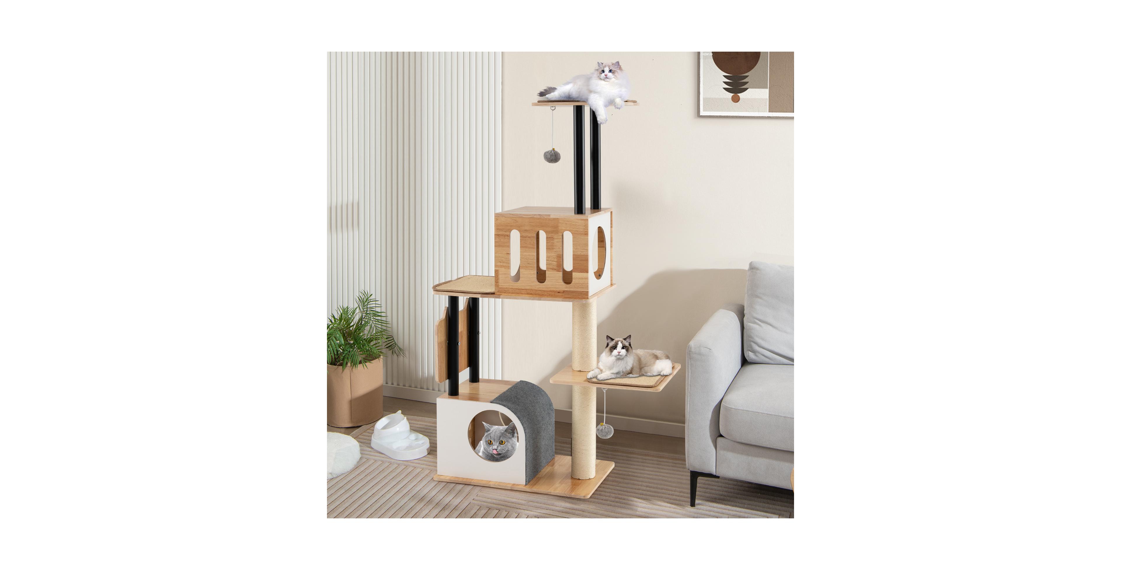 Zeny Modern Tall Cat Tower with Double Condos and Sisal Carpets