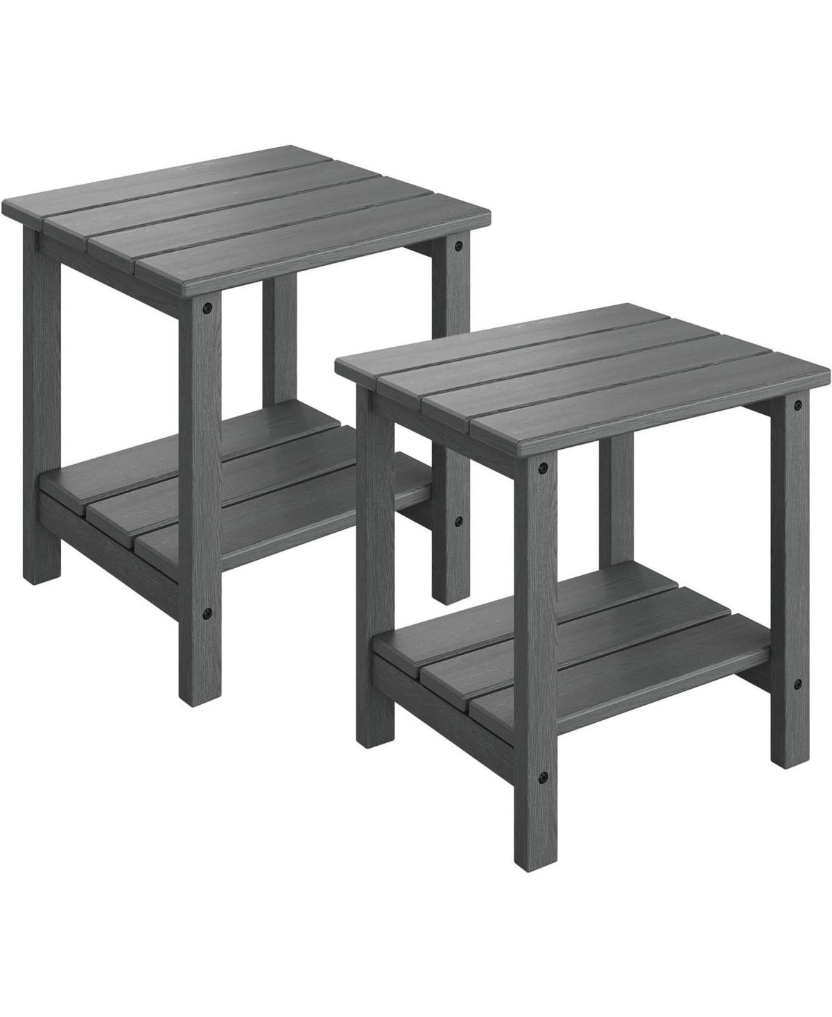gaomon Set of 2 Outdoor Adirondack Side Tables with Lower Shelf - 2-Tier Wood-Look Hdpe Patio End 18.1 x 15.7 16.1 Table