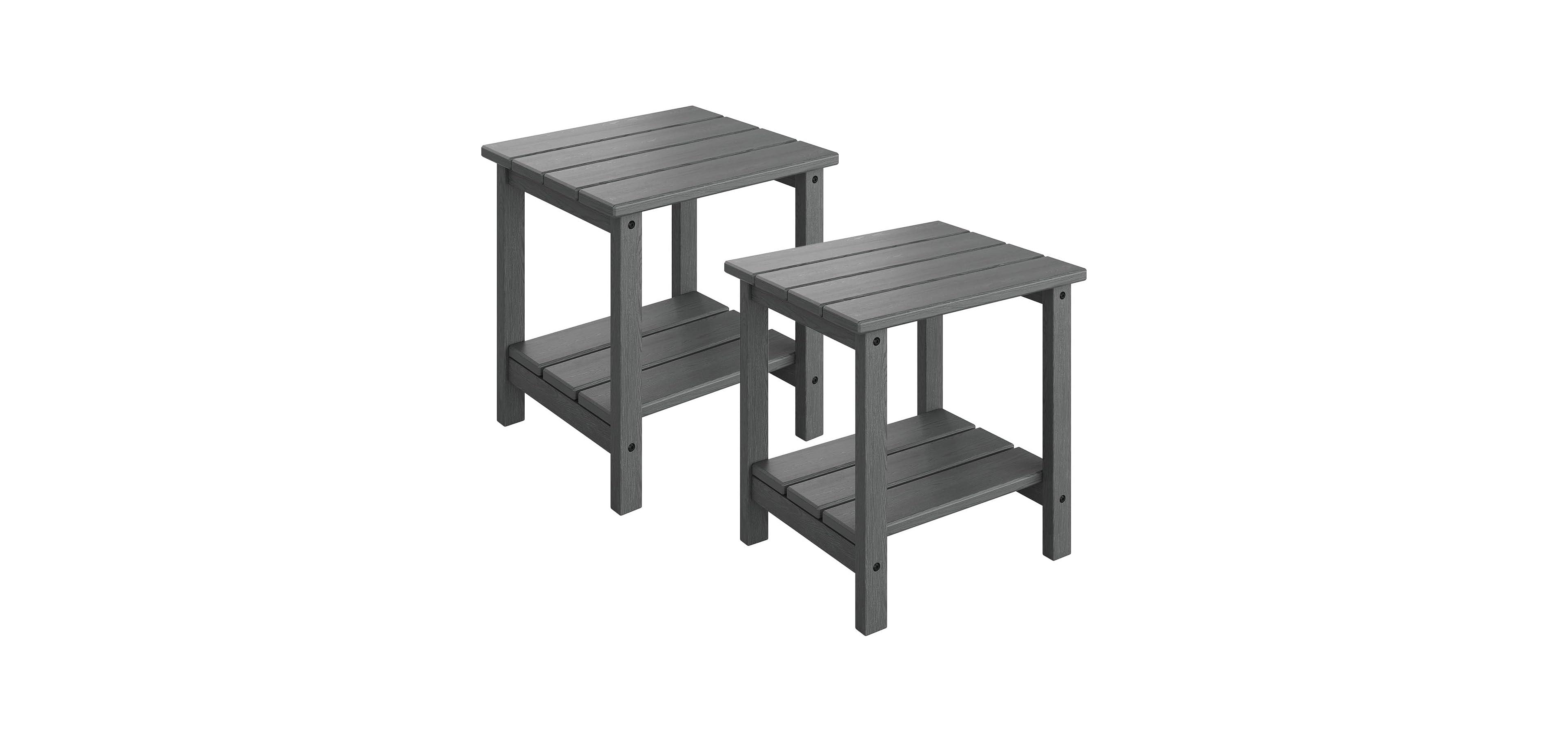 gaomon Set of 2 Outdoor Adirondack Side Tables with Lower Shelf - 2-Tier Wood-Look Hdpe Patio End 18.1 x 15.7 16.1 Table