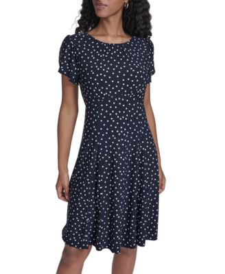 Petite Polka-Dot Short-Sleeve Fit & Flare Dress