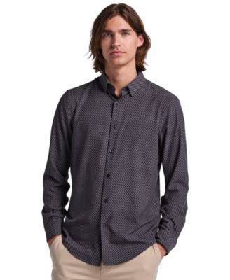 Men's Long-Sleeve Slim-Fit Diamond Geometric Print Shirt