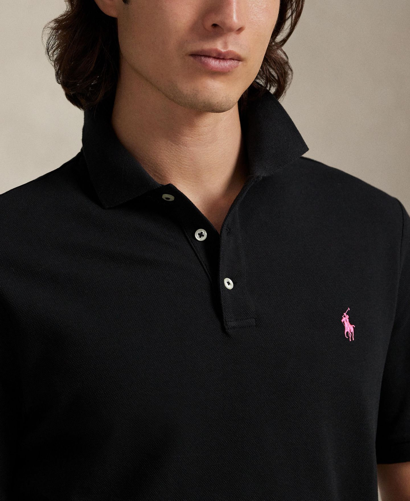Мужская рубашка-поло Polo Ralph Lauren Pink Pony из эластичной сетки, цвет: Чёрный — фото 5
