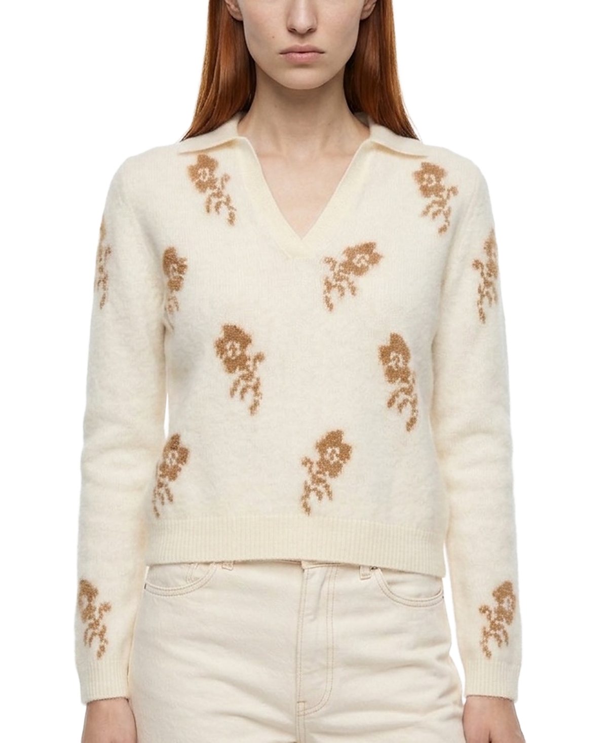 Elie Tahari Women's The Raelynn Cashmere Floral Collared Split-Neck Sweater