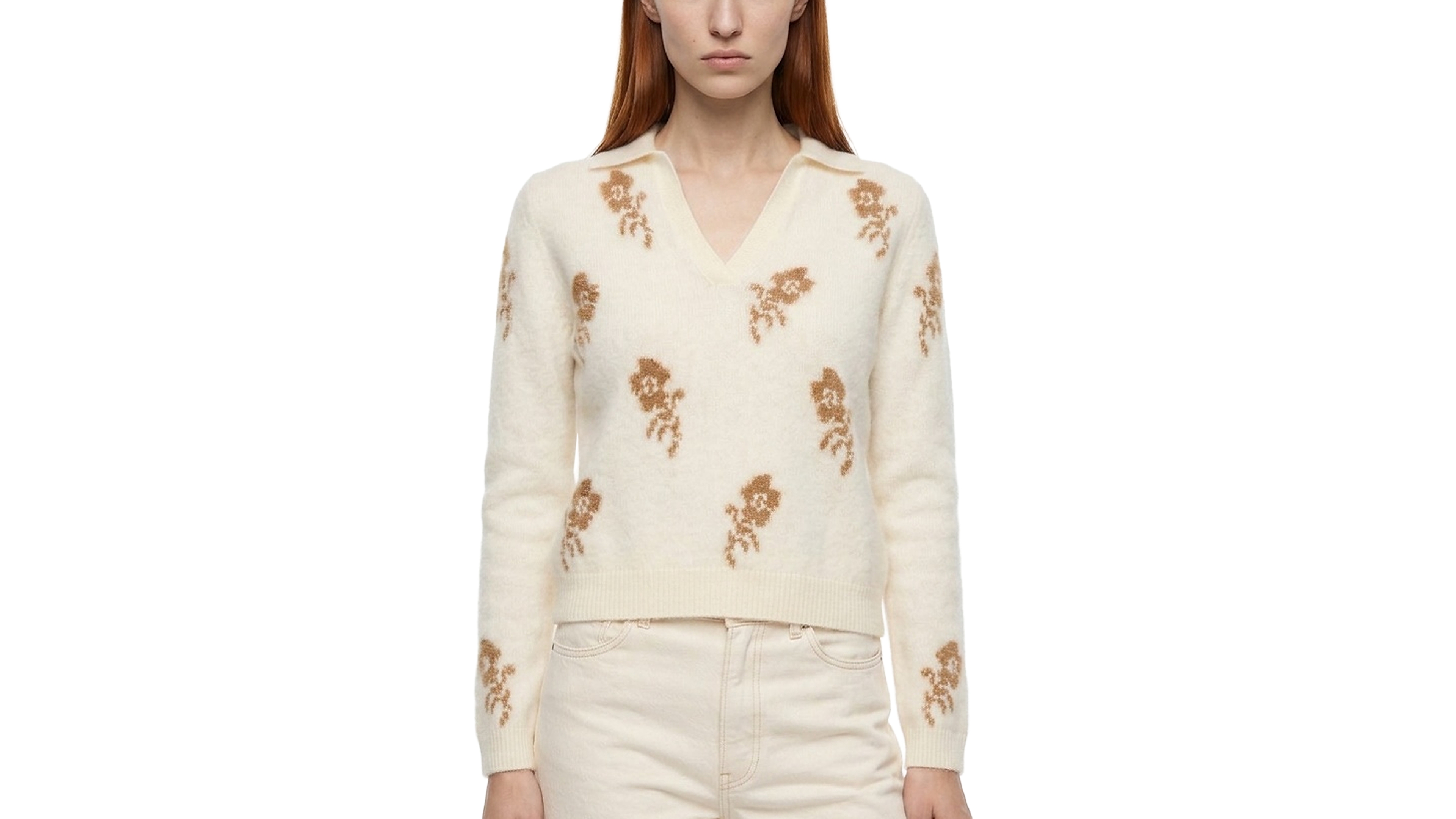 Elie Tahari Women's The Raelynn Cashmere Floral Collared Split-Neck Sweater