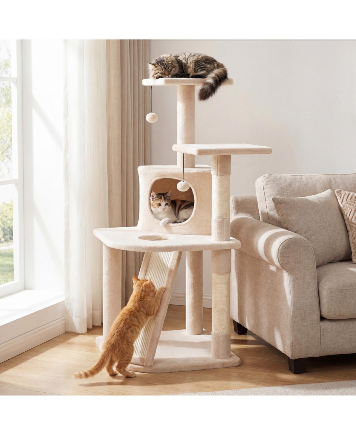 Zeny 44in Tall Kitten Tower with Condo and 2 Plush Perches