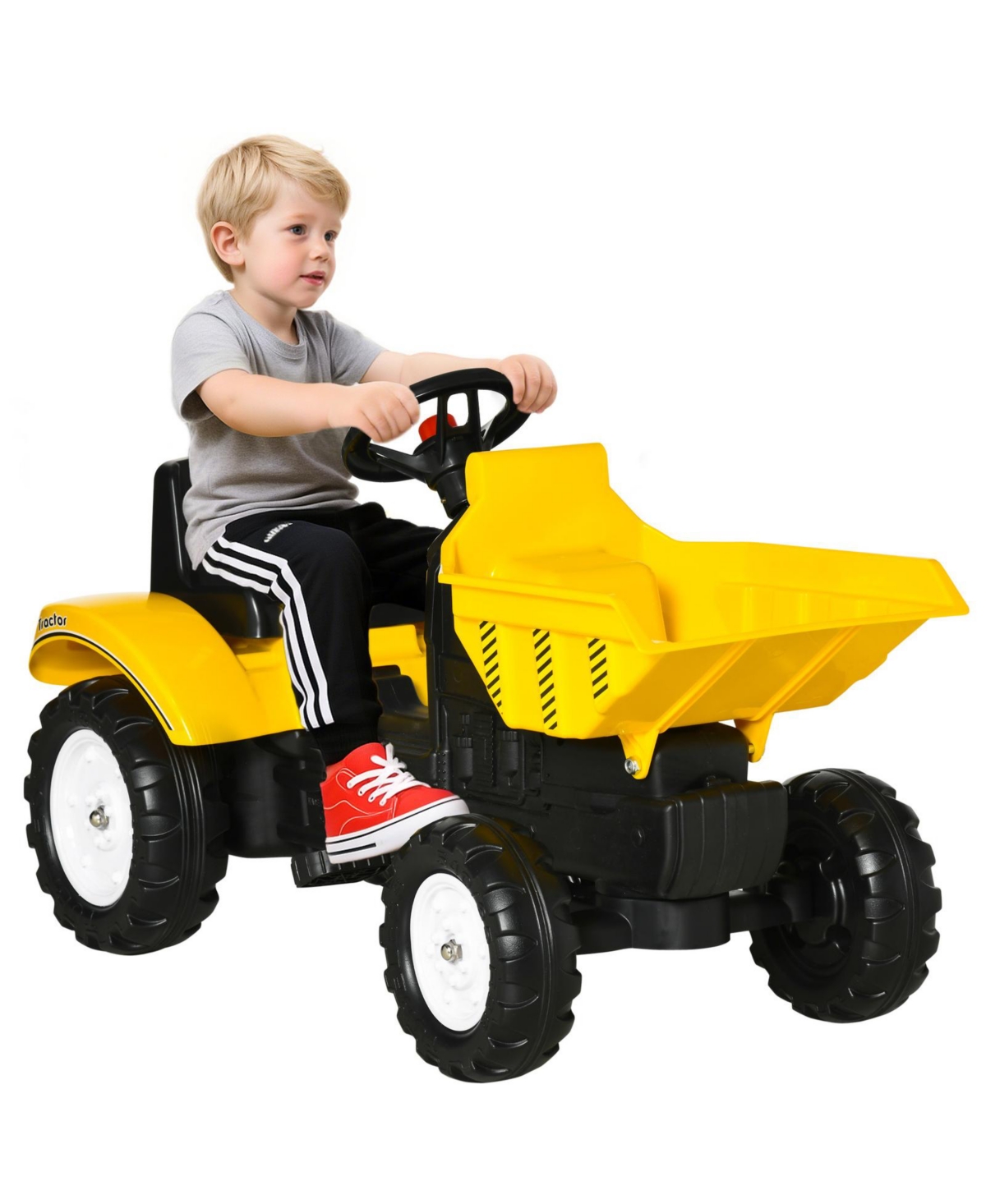 Glintex Pedal Ride-On Excavator, 34.75", Manual Bucket with Rear Hitch, 77-lb Capacity, Ages 3-6