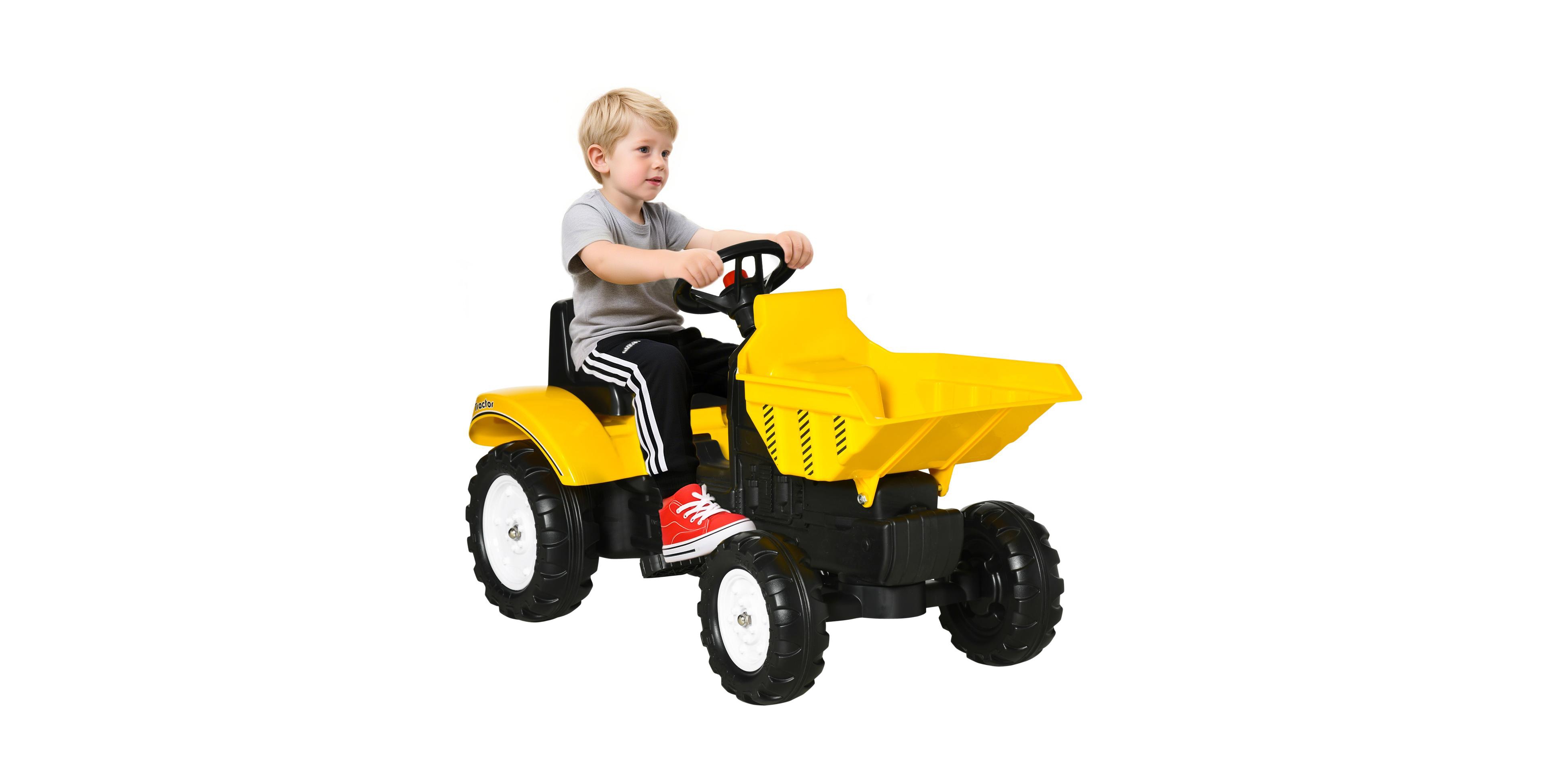 Glintex Pedal Ride-On Excavator, 34.75", Manual Bucket with Rear Hitch, 77-lb Capacity, Ages 3-6