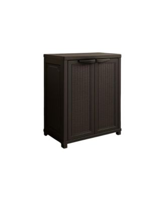37" Espresso Heavy Duty Resin Faux Rattan Two Door Storage Cabinet