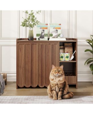 Litter Box Enclosure Furniture with Double Doors and Storage Cabinet