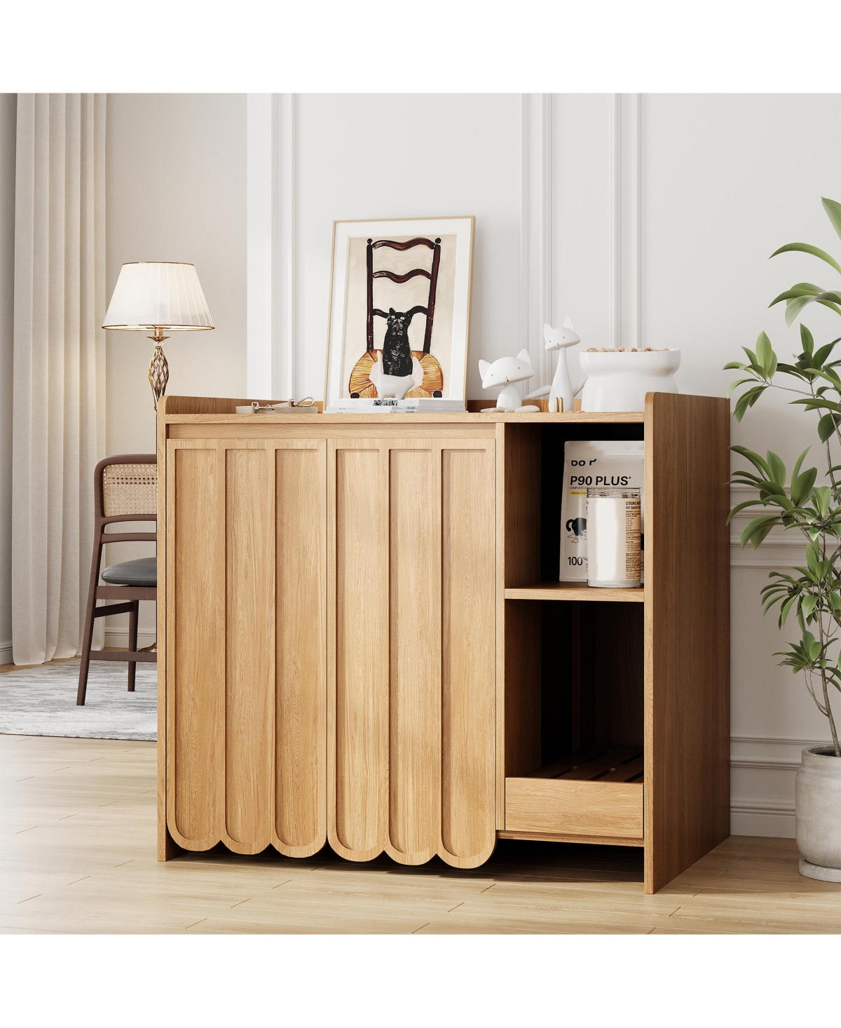 Vabches Litter Box Enclosure Furniture with Double Doors and Storage Cabinet
