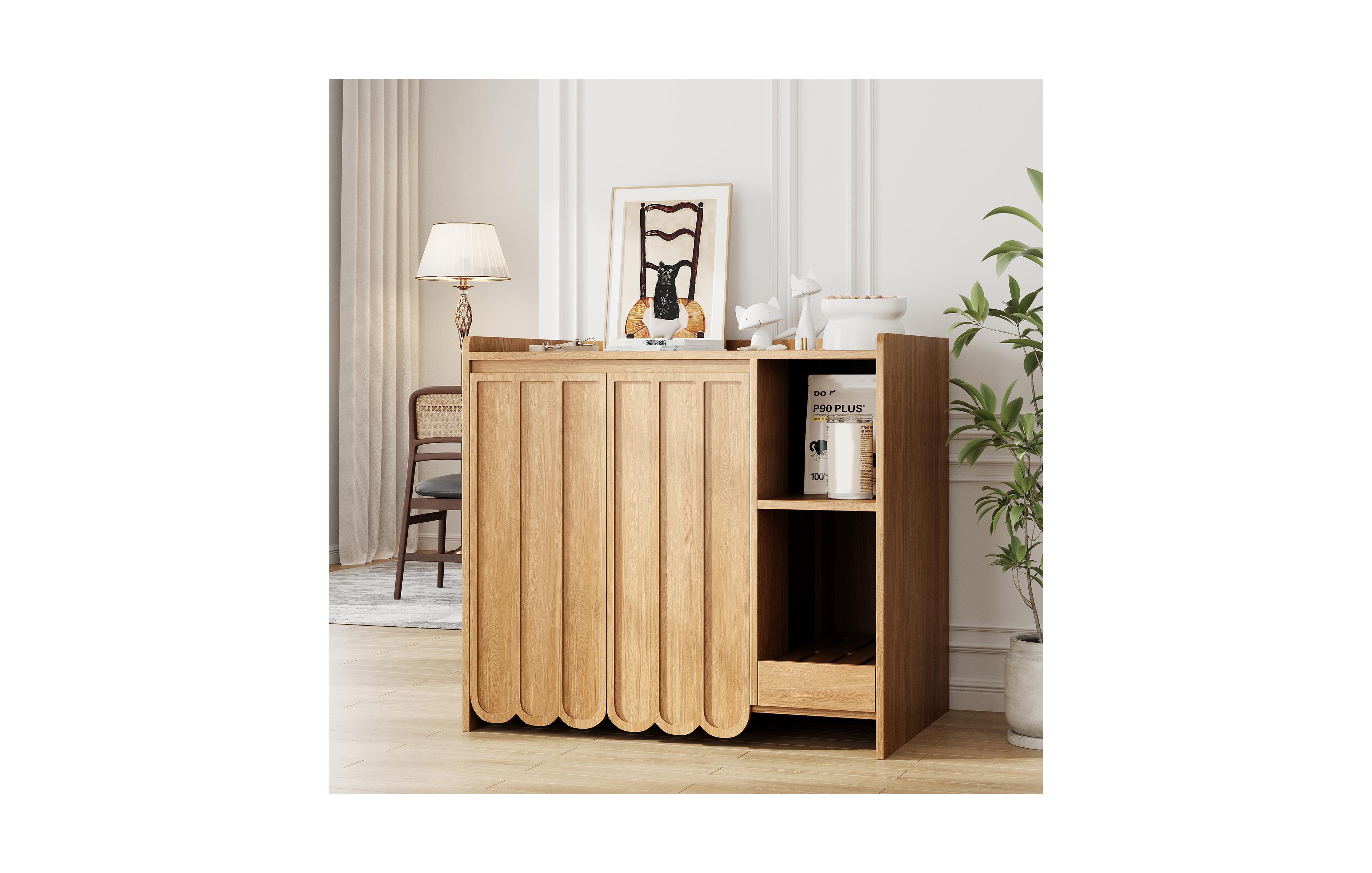 Vabches Litter Box Enclosure Furniture with Double Doors and Storage Cabinet