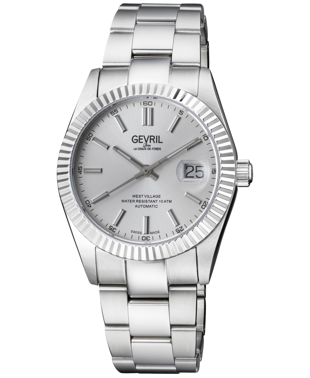 Gevril Men's West Village Swiss Automatic Water-Resistant Silver Stainless Steel Bracelet Watch, 40mm - Silver