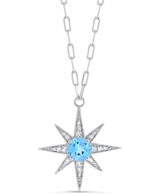 Swiss Blue Topaz and White Topaz Pendant Necklace (1 ct. t.w.) in Sterling Silver