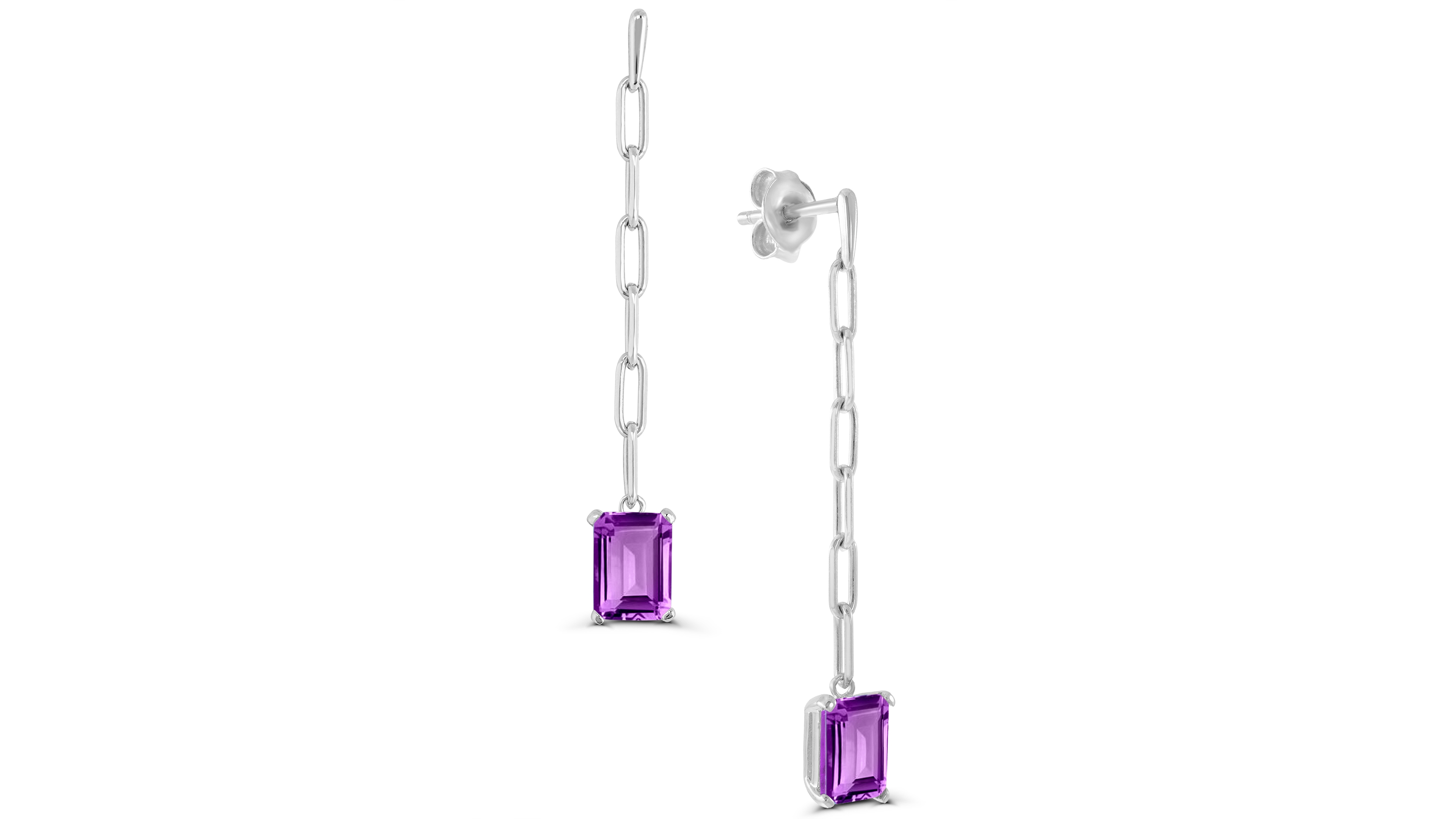 Macy's Amethyst Emerald Cut Drop Earrings (1-1/2 ct. t.w.) in Sterling Silver