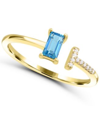 Swiss Blue Topaz and Diamond Accent Adjustable Open Ring (1/3 ct. t.w.) in Gold-Plated Sterling Silver