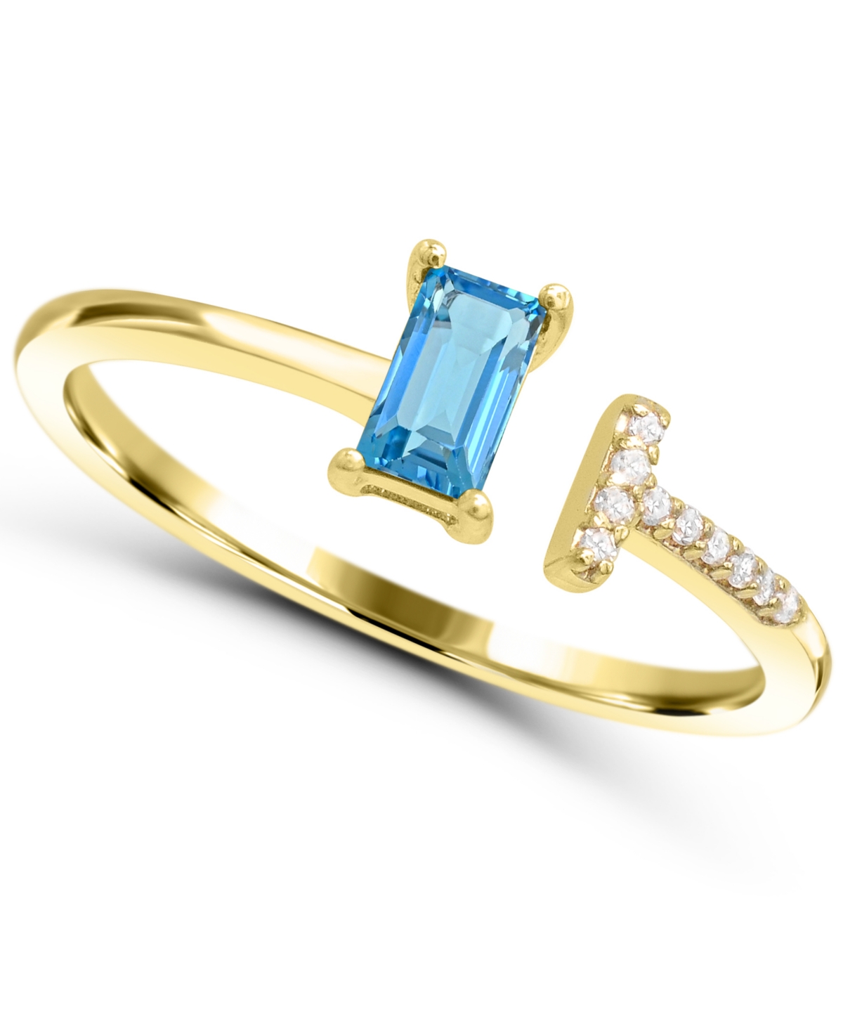 Macy's Swiss Blue Topaz and Diamond Accent Adjustable Open Ring (1/3 ct. t.w.) in Gold-Plated Sterling Silver - Blue